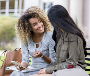 two women talking